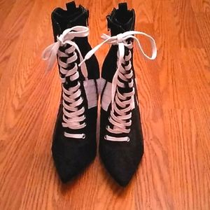 Suede Sneaker Style Heel Boots Black and White